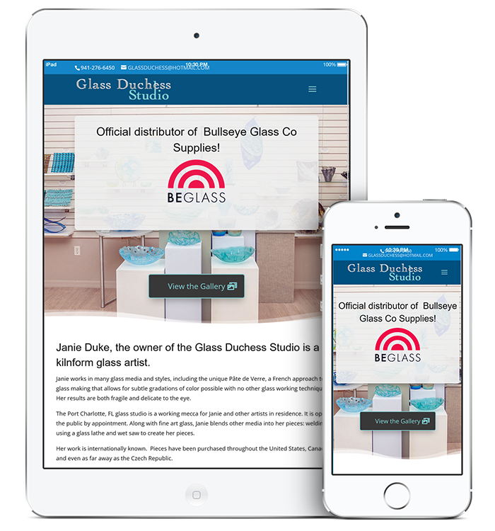 GlassDuchess.com is a responsive website that works on desktop computers, tablets and cell phones