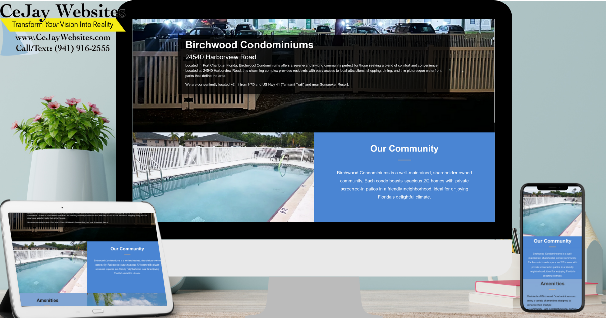 special-for-condos Image of a computer, tablet and cell phone displaying a website in a beautiful, responsive manner